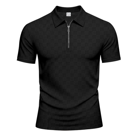 Herren Poloshirt mit halbem Reißverschluss und modernem Karomuster EB