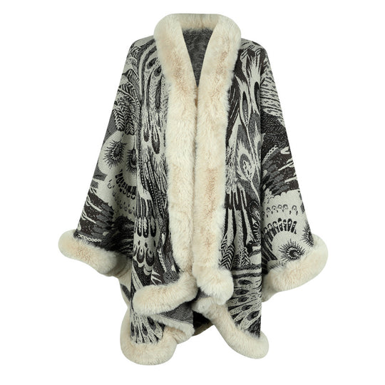 Damen luxuriöser Poncho mit dekorativem Fleece-Wärmeschutz EB