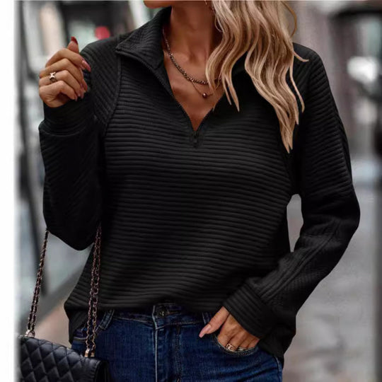 Damen kuscheliger Stepp-Pullover mit hohem Kragen und halbem Reißverschluss EB