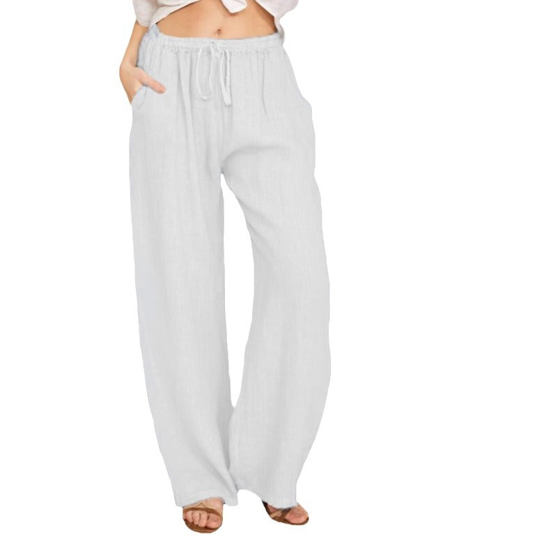 Damen nan luftige Palazzo-Hose mit Tunnelzugbund, elastischem Taillenabschluss und seitlichen Eingrifftaschen EB