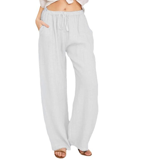 Damen nan luftige Palazzo-Hose mit Tunnelzugbund, elastischem Taillenabschluss und seitlichen Eingrifftaschen EB