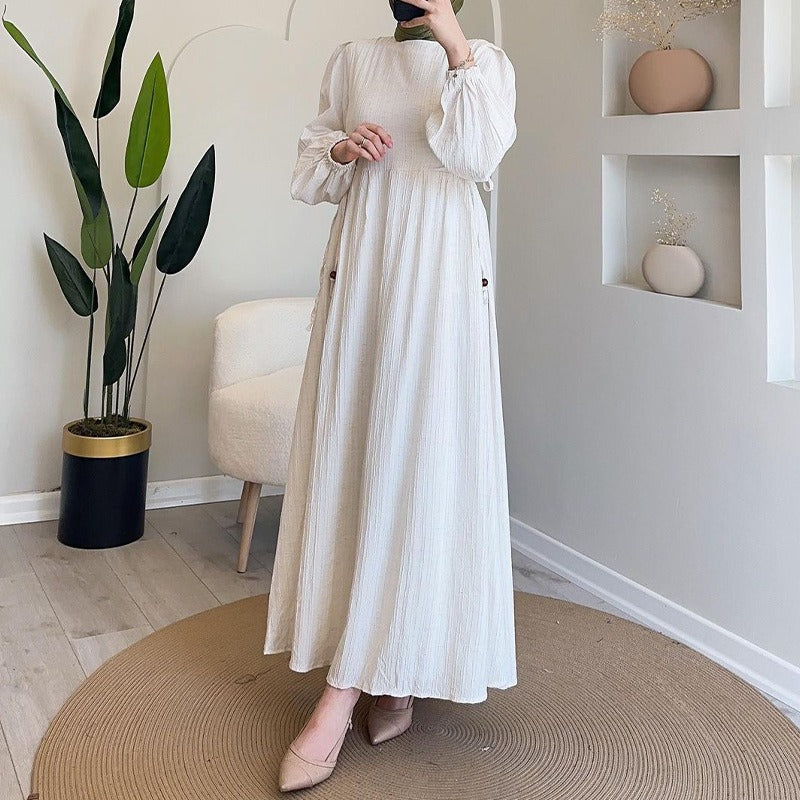 Damen Maxikleid mit strukturiertem Design und Puffärmeln EB