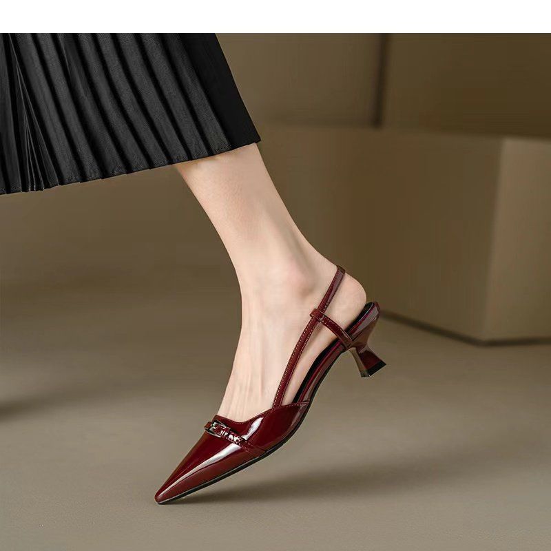 Damen Slingback Pumps mit spitzem Design und glänzender Oberfläche EB