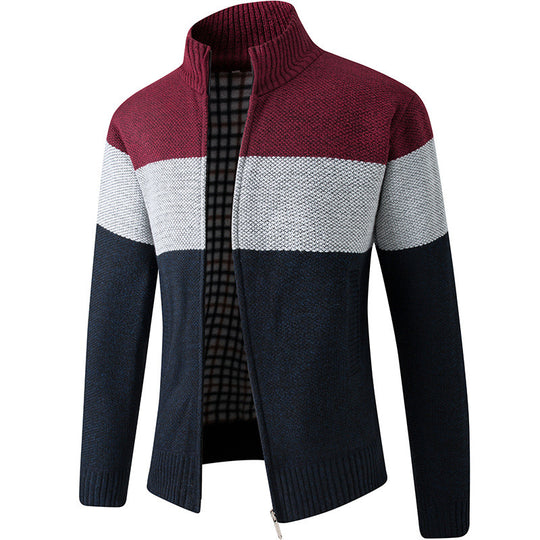 Herren Modische Strickjacke mit hohem Kragen und gestreiftem Design EB