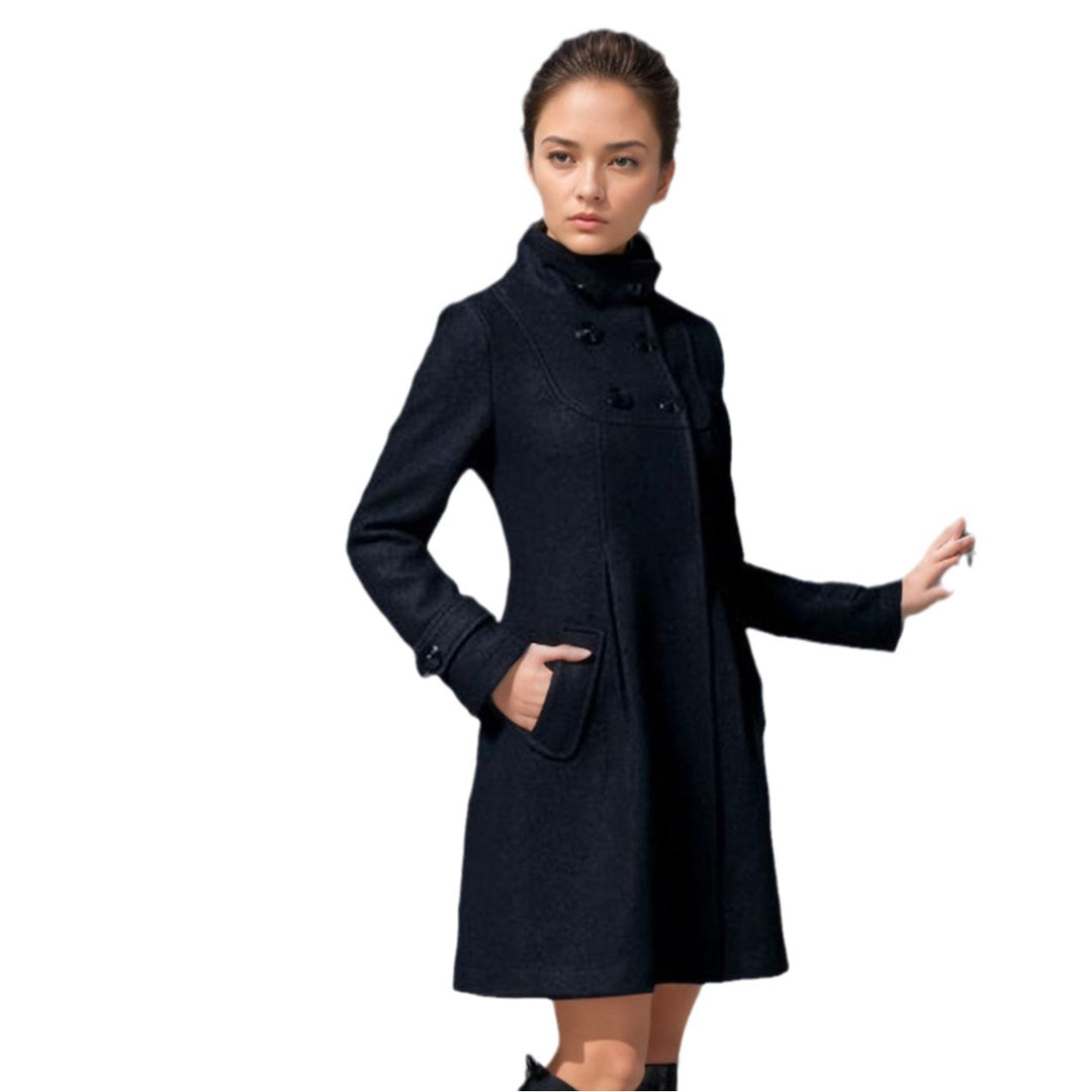 Damen eleganter Wollmantel mit modernem Kragen und praktischen Taschen EB