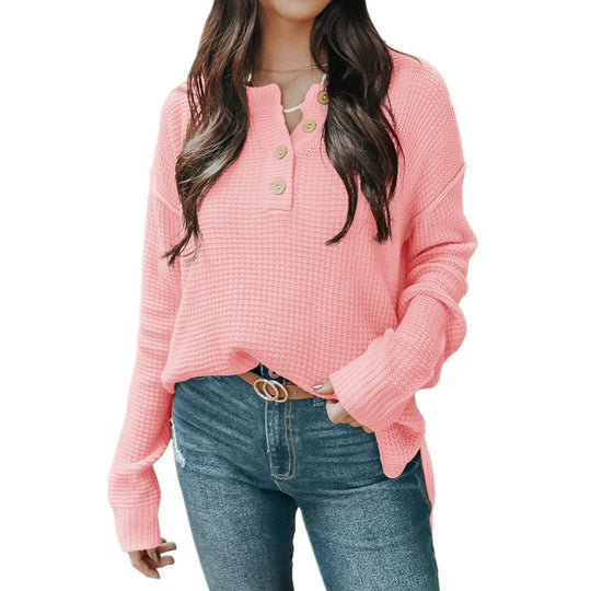 Damen lässiger Oversized Pullover mit Knopfleiste und strukturiertem Material EB