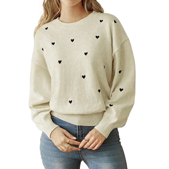 Damen kuscheliger Pullover mit Herzmotiven EB