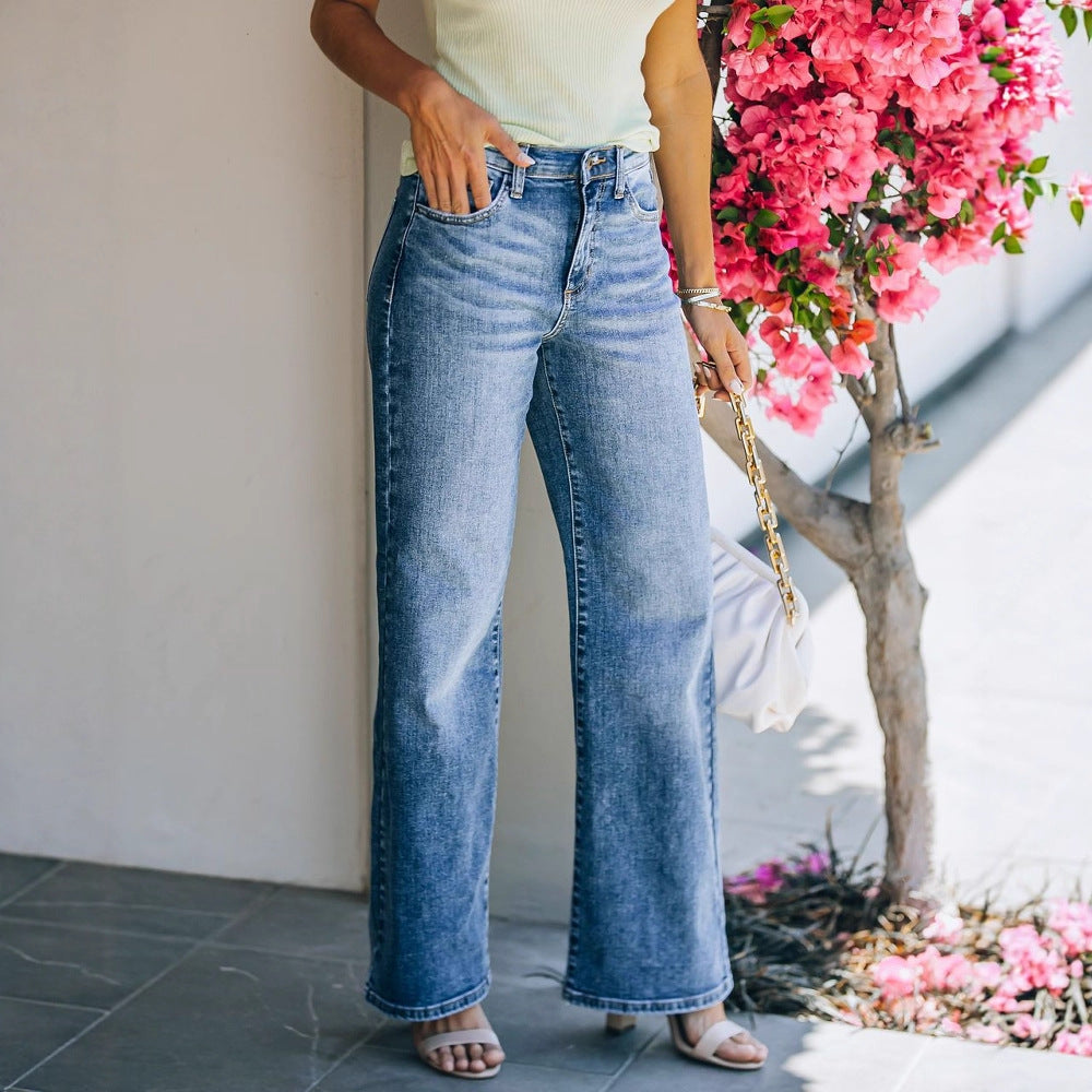 Damen Hight-Waist Jeans im lässigen Wide-Leg Schnitt EB