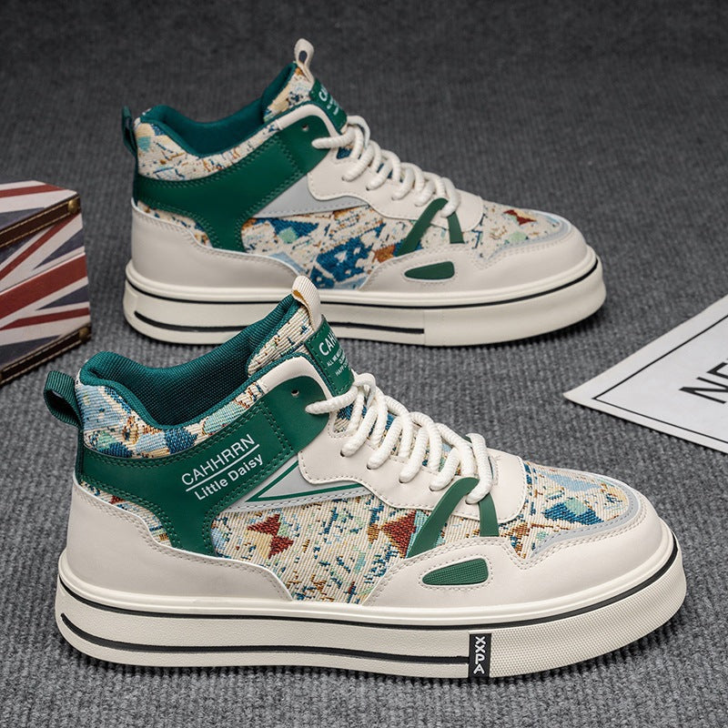 Damen modische High-Top Plateausneaker mit gewebtem Gobelinmuster, gepolstertem Knöchelkragen und dämpfender EVA-Sohle EB