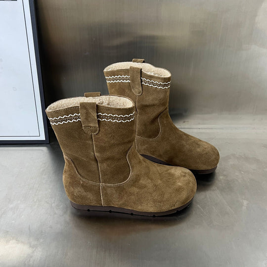 Damen Elegante Wildleder-Stiefel mit warmem Innenfutter und dekorativen Nähten EB