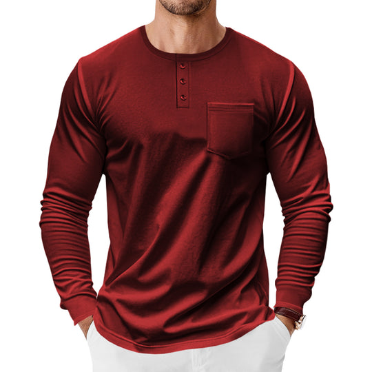 Herren Langarm-Henley-Shirt mit praktischer Brusttasche und modischen Knopfdetails EB