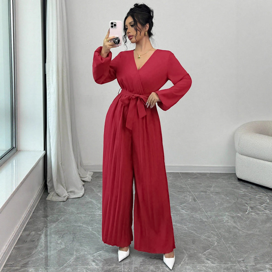 Damen Eleganter Jumpsuit mit taillierbarem Gürtel und plissiertem Schnitt EB