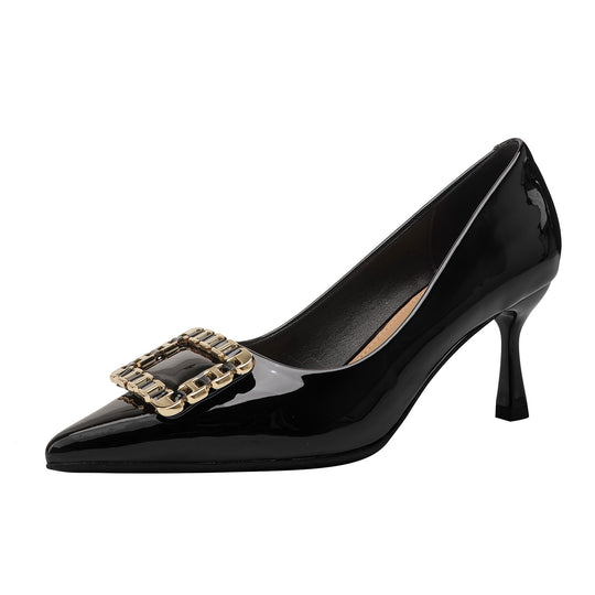 Damen elegante spitze Pumps mit dekorativem Schmuckelement EB