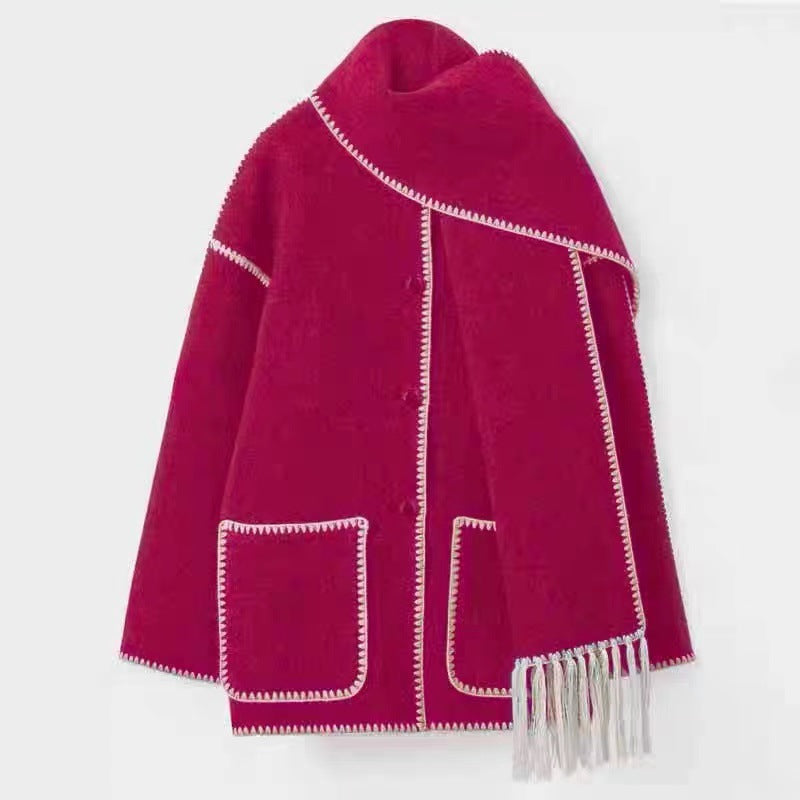 Damen Oversized Strickjacke mit Fransen und Taschen EB