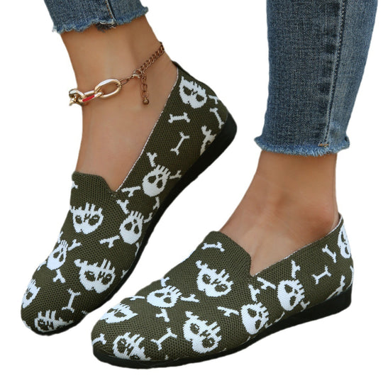 Damen Casual Slip-On Schuhe mit frechem Totenkopf-Design EB