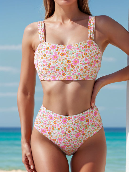 Damen Hochgeschnittener Tankini mit floralen Mustern EB