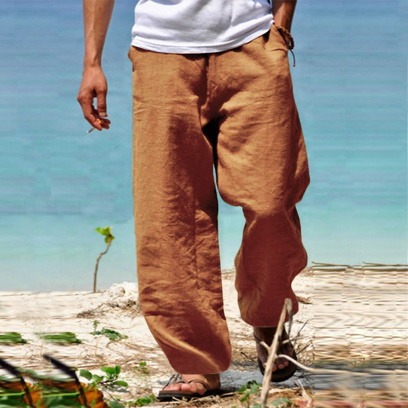 Herren nan lässige Strandhose im Palazzoschnitt aus atmungsaktivem Leinen-Baumwollmix mit Komfortbund EB
