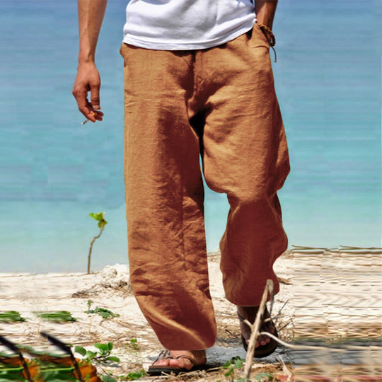 Herren nan lässige Strandhose im Palazzoschnitt aus atmungsaktivem Leinen-Baumwollmix mit Komfortbund EB