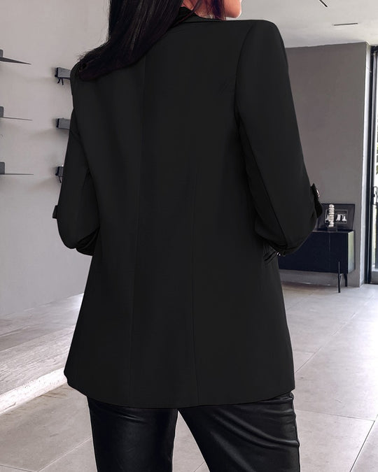 Damen klassischer Blazer mit modischen Ärmeln und seitlichen Taschen EB