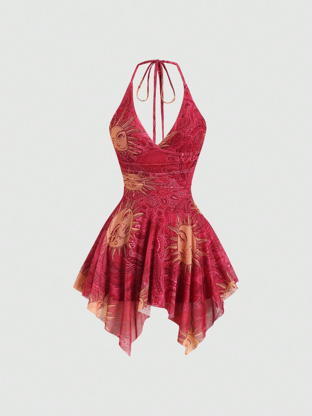 Damen lässiges Strandkleid mit asymmetrischem Saum und raffiniertem Druck EB