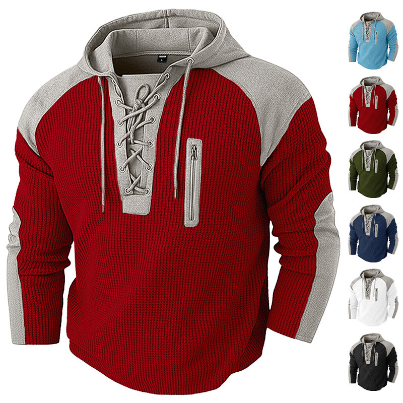 Herren nan Kapuzenpullover mit Schnürblende und vertikaler Reißverschluss-Brusttasche EB