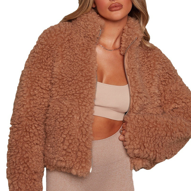 Damen warme Fleece-Jacke mit hoher Kragen und Reißverschluss EB
