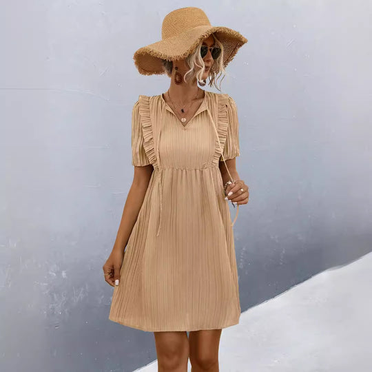 Damen Freizeitkleid mit Falten-Design und Rüschendetails EB