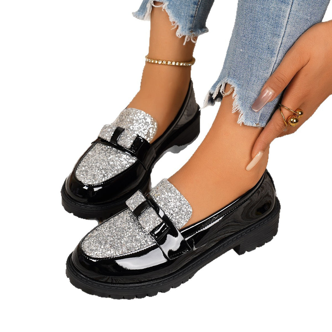 Damen Modische Loafer mit Glitzerdetail und metallischem Akzent EB