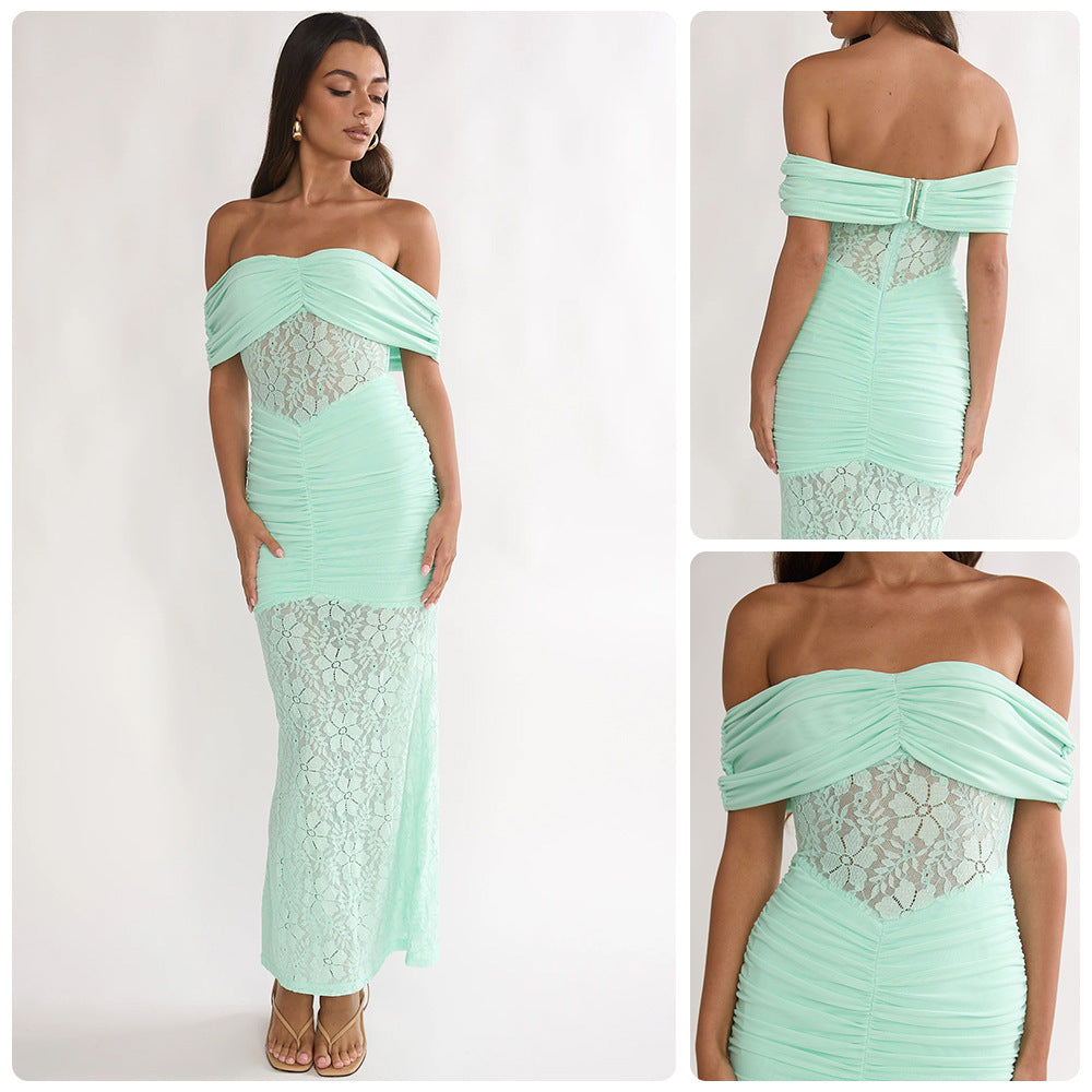 Damen Cocktailkleid mit elegantem Spitzenoberteil und fließendem Rock EB