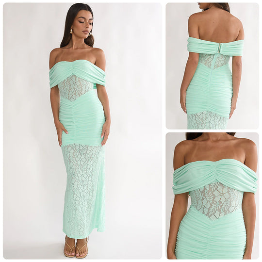 Damen Cocktailkleid mit elegantem Spitzenoberteil und fließendem Rock EB