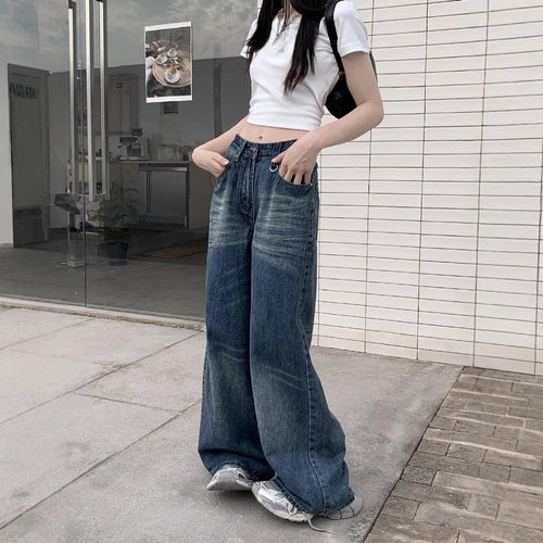 Damen Hoch geschnittene Wide-Leg Jeans mit lässigem Schnitt und einzigartiger Waschung EB