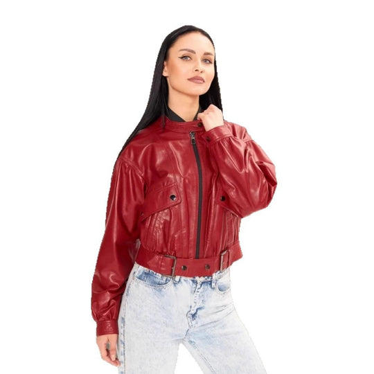 Damen klassische Kunstlederjacke im modischen Oversized-Schnitt EB