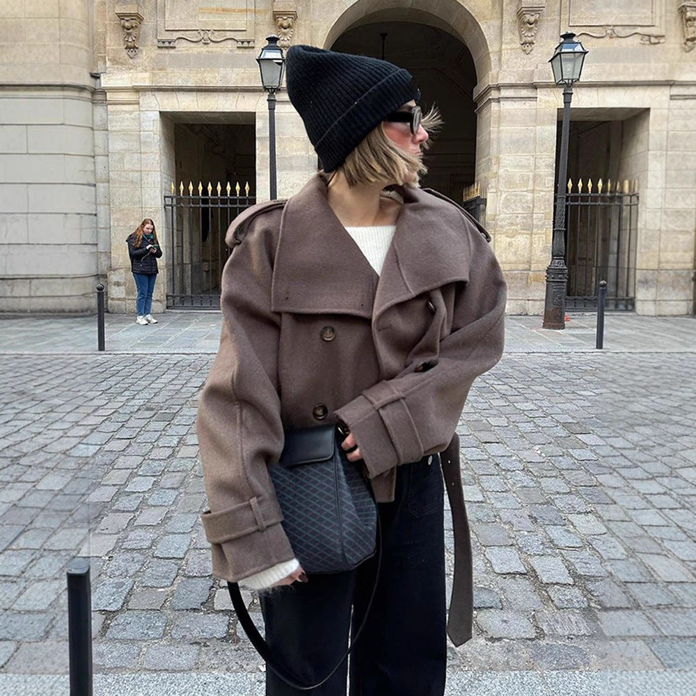 Damen lässige Oversized-Jacke mit doppelter Knopfleiste und breitem Revers EB