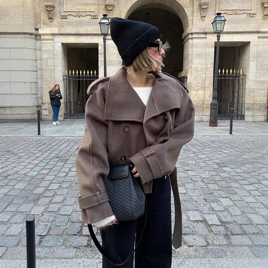 Damen lässige Oversized-Jacke mit doppelter Knopfleiste und breitem Revers EB
