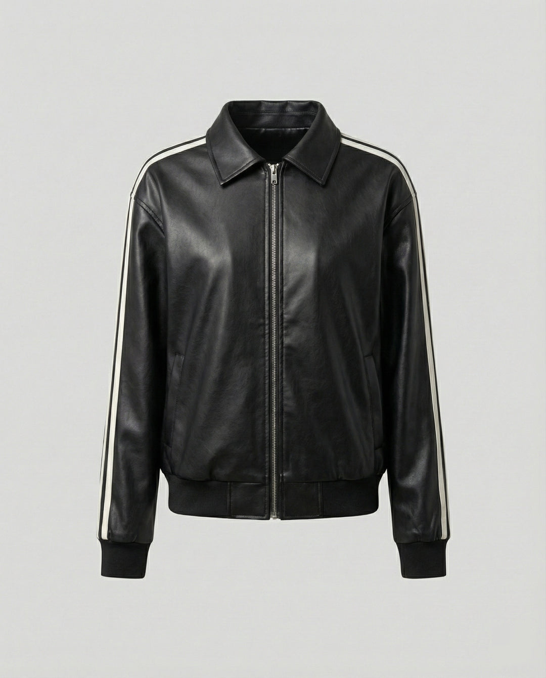 Damen sportlich-elegante weite Reißverschlussjacke mit Hemdkragen, Eingrifftaschen und kontrastierenden Ärmelstreifen EB
