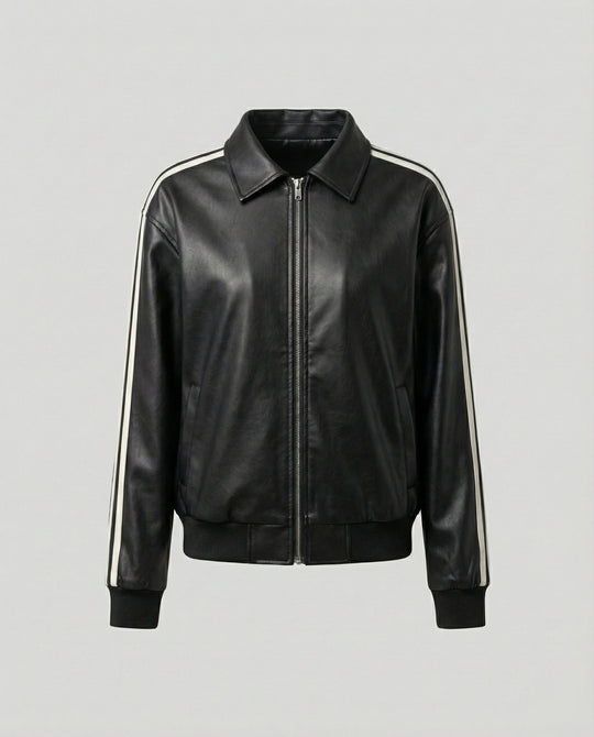 Damen sportlich-elegante weite Reißverschlussjacke mit Hemdkragen, Eingrifftaschen und kontrastierenden Ärmelstreifen EB