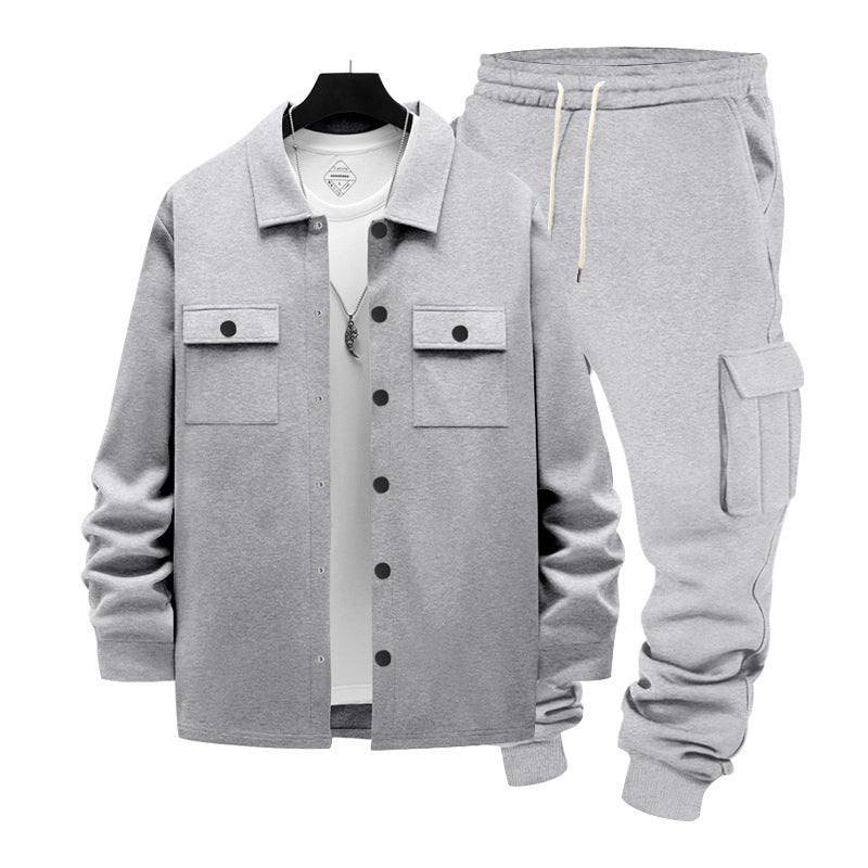 Herren nan lässiges Baumwoll-Misch Overshirt und Cargo-Jogger Set mit Kordelzug, Pattentaschen und elastischen Bündchen EB