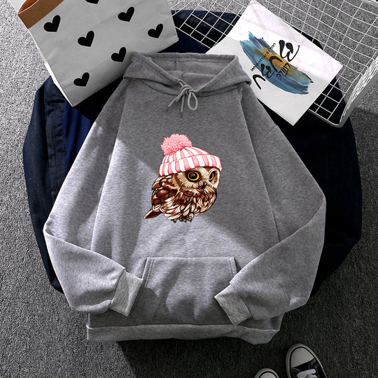 Damen nan lässiger Oversize Kapuzenpullover mit Herz‑und‑Pfotenprint, Kordelzug und gerippten Bündchen EB