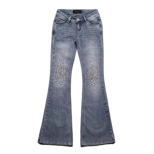 Damen Modische Bootcut-Jeans mit glitzernden Nieten EB