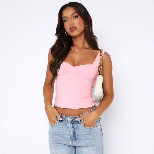 Damen figurbetontes Crop-Top mit breiten Trägern und V-Ausschnitt EB