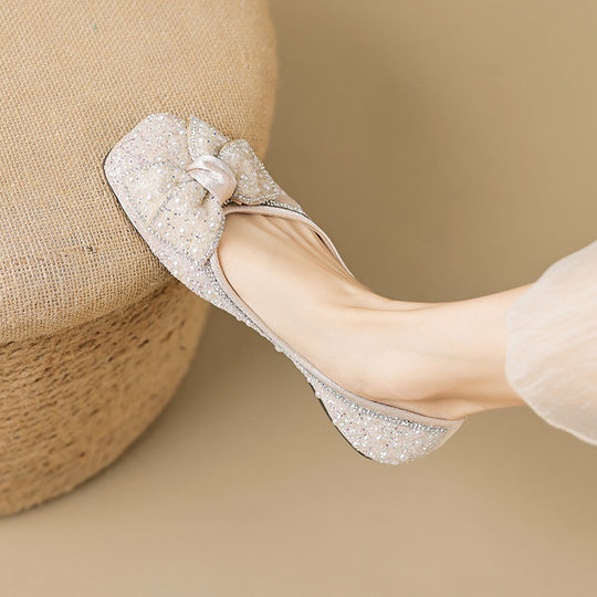 Damen Ballerinas mit funkelnden Strass- und Perlenapplikationen EB