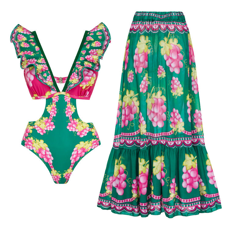 Damen Stylish Elegantes Badeanzug- und Rockset EB