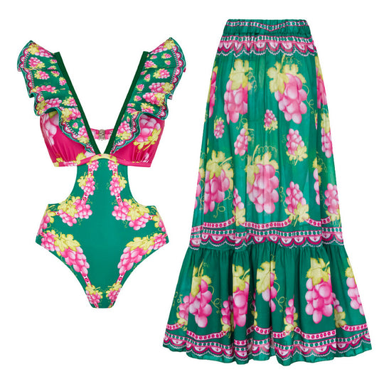Damen Stylish Elegantes Badeanzug- und Rockset EB
