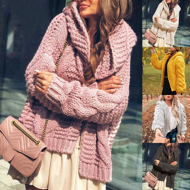 Damen Grobstrickjacke im lässigen Oversized-Stil mit Schalkragen und großen Taschen EB