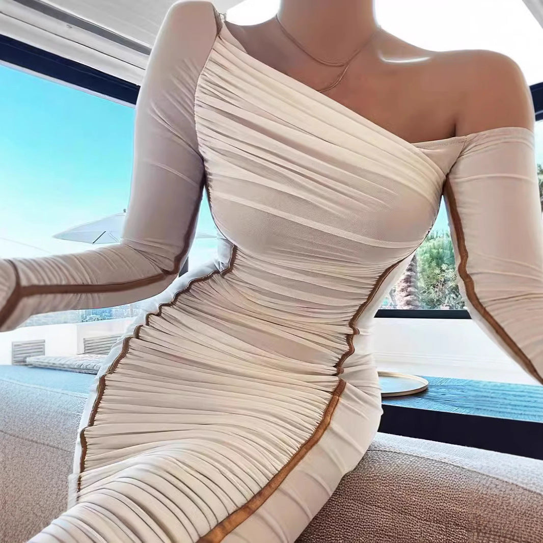 Damen Langarm-Midi-Kleid mit asymmetrischem Schnitt und romantischem Rüschendesign EB