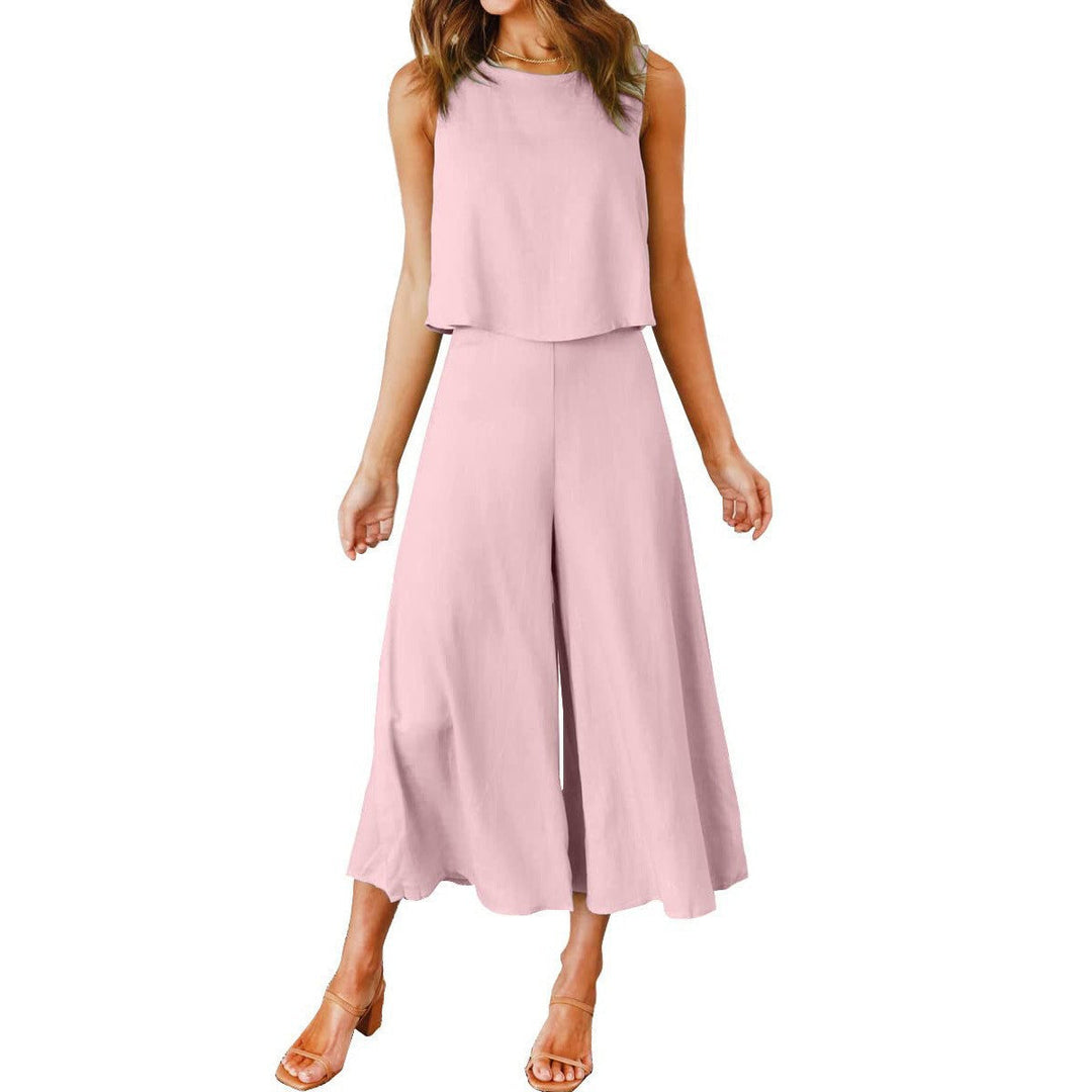 Damen Luftiger Jumpsuit mit Schwingendem Bein und Ärmellosem Design EB