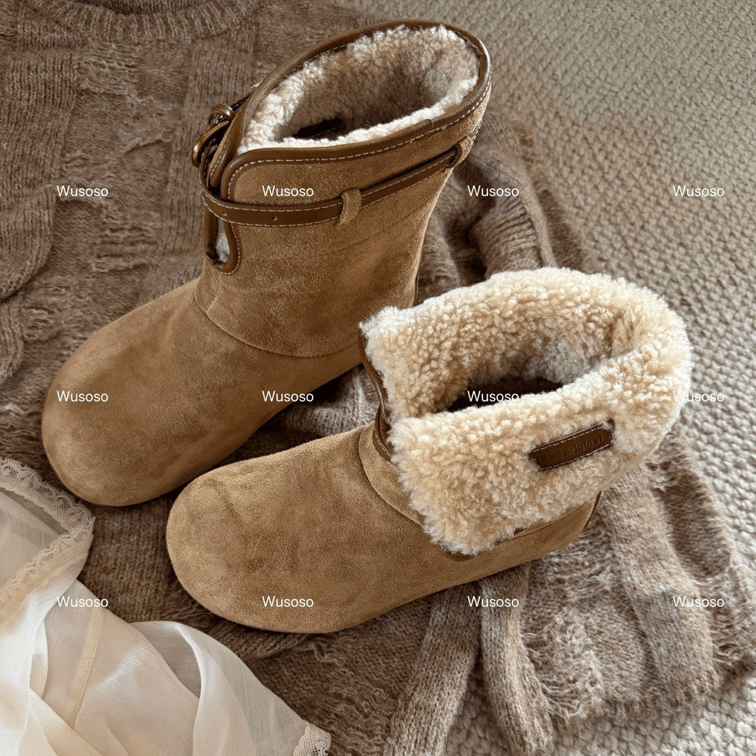 Damen Fluffy Winterboots aus hochwertigem Veloursleder mit kuscheligem Innenfutter EB