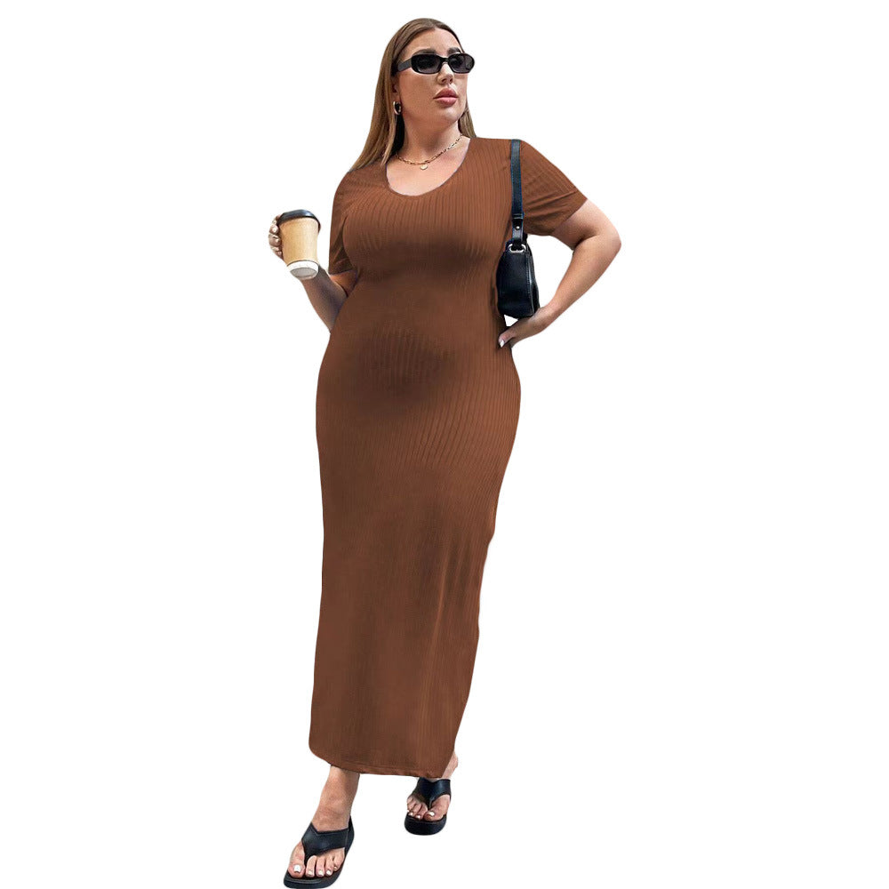 Damen Figurbetontes Maxikleid mit Seitenschlitz und Rippenstruktur EB