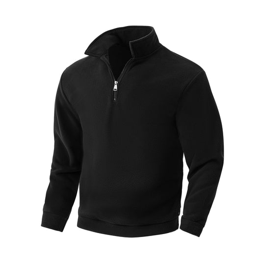 Herren nan Fleece-Halbzip-Pullover mit Stehkragen, weichem Teddy-Fleece und elastischen Bündchen EB