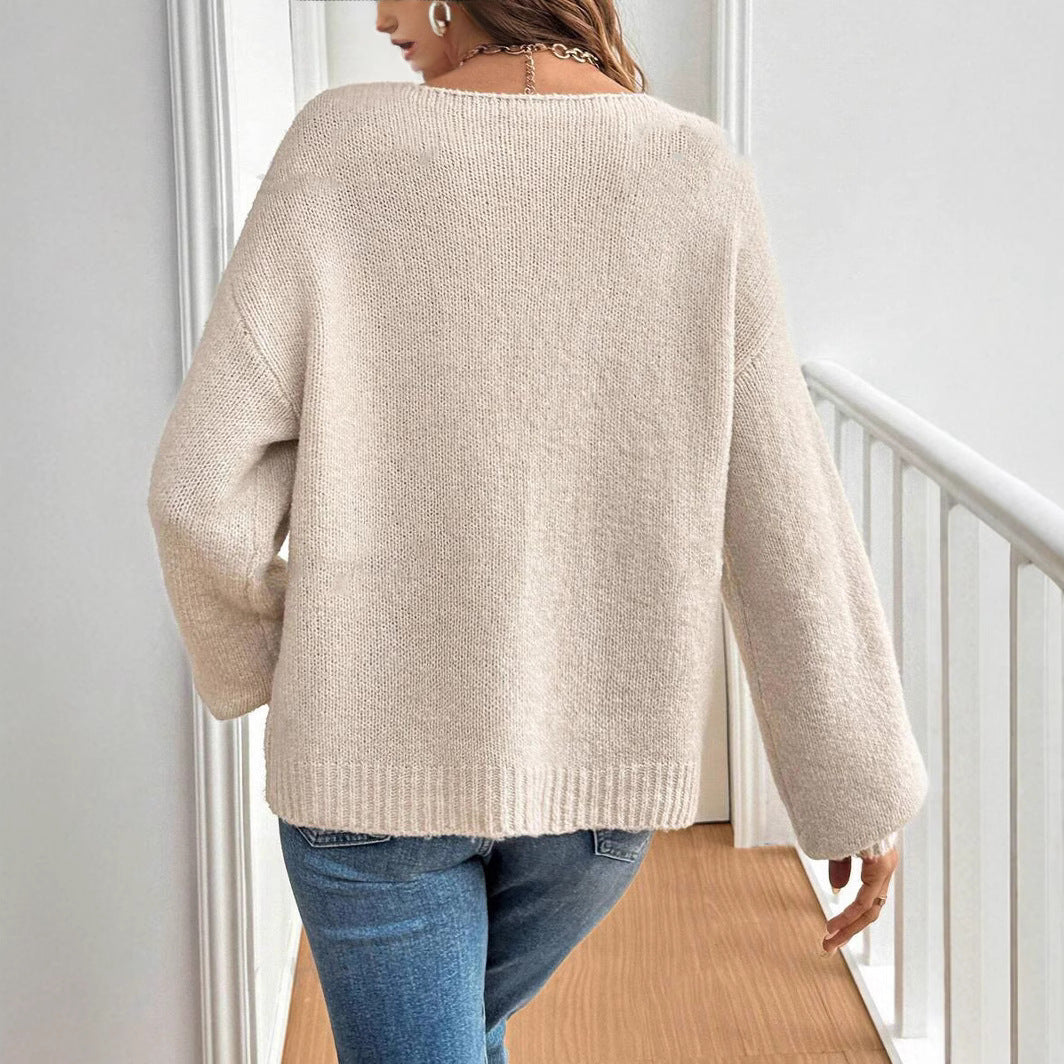 Damen lockerer Strickcardigan mit verstellbarem Bund EB